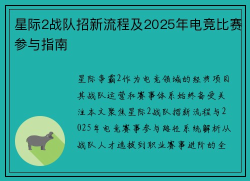 星际2战队招新流程及2025年电竞比赛参与指南